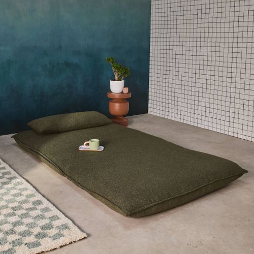 Chauffeuse Convertible 2 Places En Bouclette Texturée Kaki L 120 X P 80 X  H 66 Cm - Fleeep