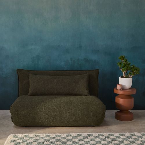 Chauffeuse Convertible 2 Places En Bouclette Texturée Kaki L 120 X P 80 X  H 66 Cm - Fleeep