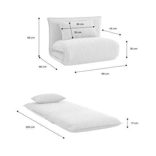 Chauffeuse Convertible 1 Place En Bouclette Texturée Blanc Cassé L 99 X P 80 X  H 66 Cm - Fleeep