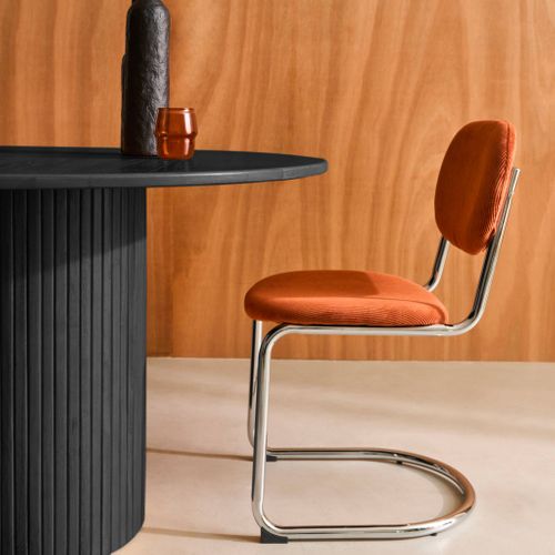 Table à Manger Ronde Bois D'hévéa Et Placage Chêne Noir 4 Places - D. 115 X 73 Cm - Estelle