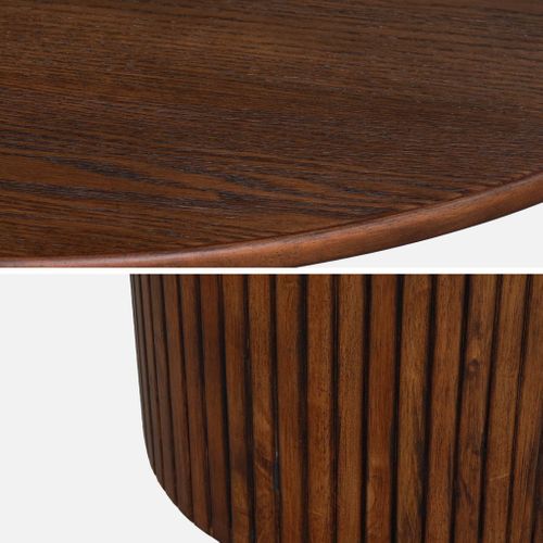 Table à Manger Ronde Bois D'hévéa Et Placage Chêne Noyer 4 Places - Ø 115 X 73 Cm - Estelle