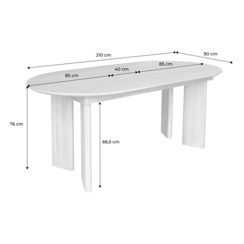 Table à Manger Oblongue Extensible Bois D'hévéa Et Placage Chêne Noyer 6-8 Places 170-210cm -