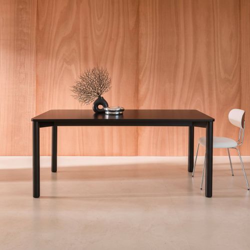 Table à Manger Rectangulaire Bois D'hévéa Et Placage Chêne Noir 6 Places - 180 X 100 X 75 Cm -