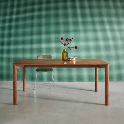 Table à Manger Rectangulaire Bois D'hévéa Et Placage Chêne Noyer 6 Places - 180 X 100 X 75 Cm -