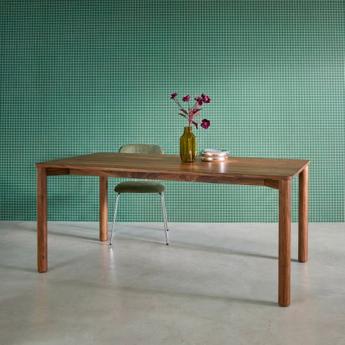 Table à Manger Rectangulaire Bois D'hévéa Et Placage Chêne Noyer 6 Places - 180 X 100 X 75 Cm -