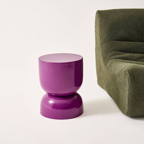 Table D'appoint. Bout De Canapé. Table De Chevet En Métal Effet Glassy Violet Madi Ø32 X H 42cm
