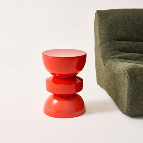 Table D'appoint. Bout De Canapé. Table De Chevet En Métal Effet Glassy Orange Assa. D.32 X H 44.5cm