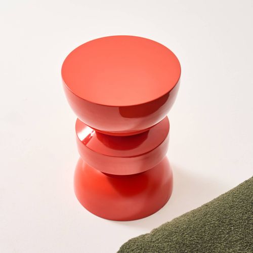 Table D'appoint. Bout De Canapé. Table De Chevet En Métal Effet Glassy Orange Assa. D.32 X H 44.5cm