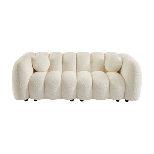 Canapé 3 Places Coquillage En Bouclette Blanc L 221 X P 100 X H 76cm - Perla