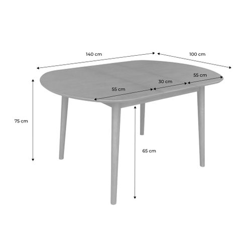Table à Manger Ovale Extensible Bois D'hévéa Et Placage Chêne Naturel 4-6 Places - 110 / 140 X 100