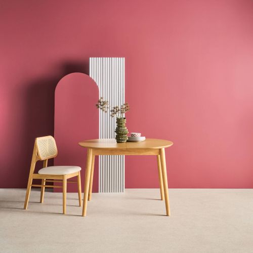 Table à Manger Ovale Extensible Bois D'hévéa Et Placage Chêne Naturel 4-6 Places - 110 / 140 X 100