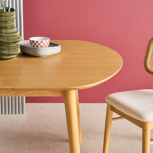 Table à Manger Ovale Extensible Bois D'hévéa Et Placage Chêne Naturel 4-6 Places - 110 / 140 X 100