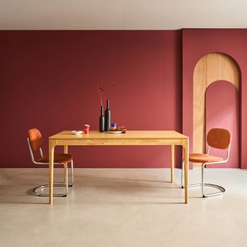 Table à Manger Rectangulaire Naturelle Bois D'hévéa Et Placage Frêne 6 Places Elena