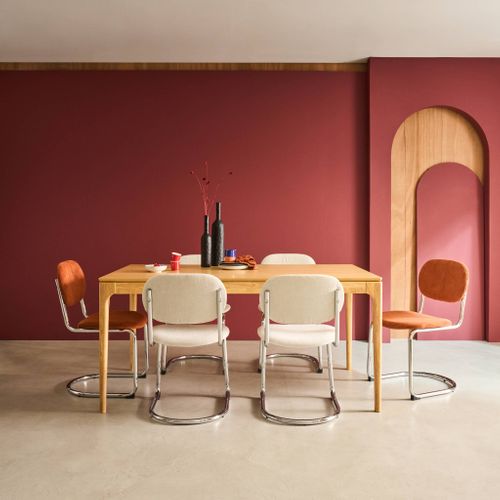 Table à Manger Rectangulaire Naturelle Bois D'hévéa Et Placage Frêne 6 Places Elena