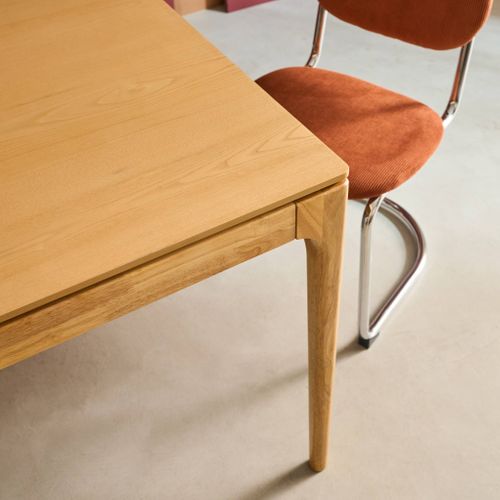 Table à Manger Rectangulaire Naturelle Bois D'hévéa Et Placage Frêne 6 Places Elena