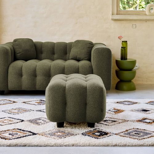 Pouf. Module Pour Canapé. Repose-pieds Pour Canapé 2 Places En Bouclette Texturée Kaki L 69 X P 59