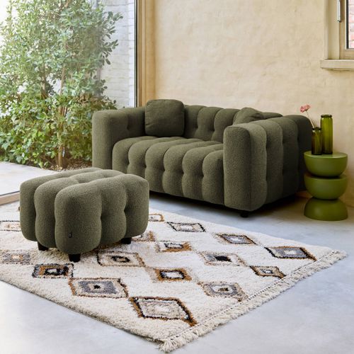 Pouf. Module Pour Canapé. Repose-pieds Pour Canapé 2 Places En Bouclette Texturée Kaki L 69 X P 59