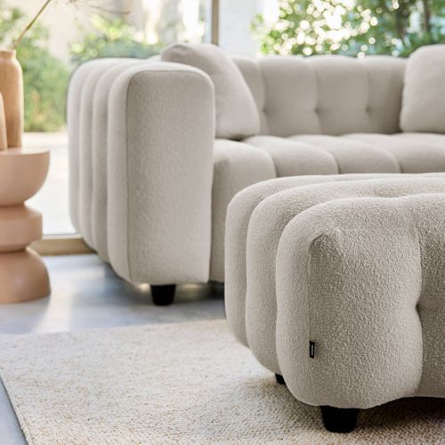 Pouf. Module Pour Canapé. Repose-pieds Pour Canapé 2 Places En Bouclette Texturée Beige L 69 X P 59