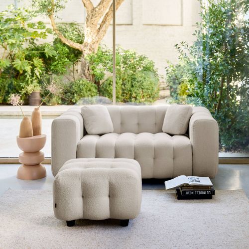 Pouf. Module Pour Canapé. Repose-pieds Pour Canapé 2 Places En Bouclette Texturée Beige L 69 X P 59