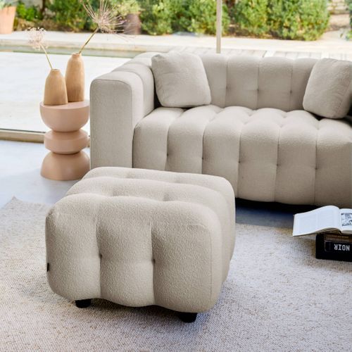 Pouf. Module Pour Canapé. Repose-pieds Pour Canapé 2 Places En Bouclette Texturée Beige L 69 X P 59