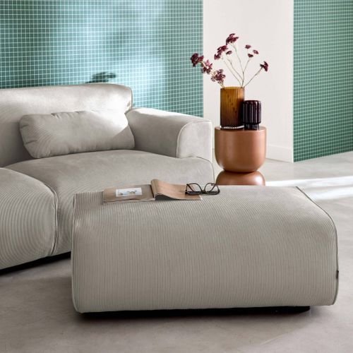 Pouf. Module Pour Canapé. Repose-pieds Pour Canapé 3 Places En Velours Côtelé Greige. L 102 X P 70