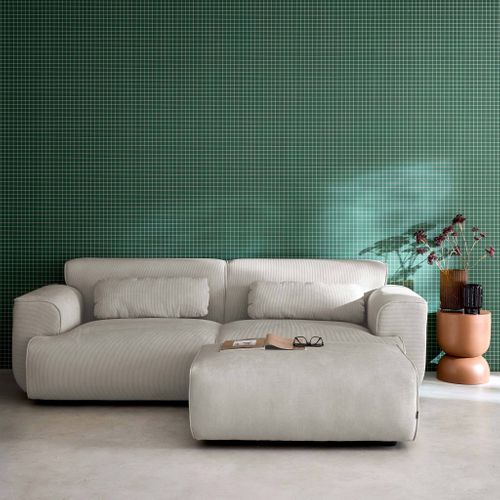 Pouf. Module Pour Canapé. Repose-pieds Pour Canapé 3 Places En Velours Côtelé Greige. L 102 X P 70