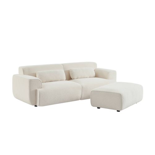 Pouf. Module Pour Canapé. Repose-pieds Pour Canapé 3 Places En Bouclette Crème. L 102 X P 70 X H