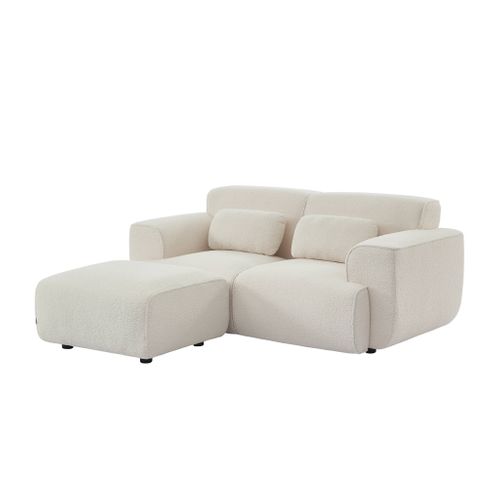 Pouf. Module Pour Canapé. Repose-pieds Pour Canapé 2 Places En Bouclette Crème. L 76 X P 70 X H