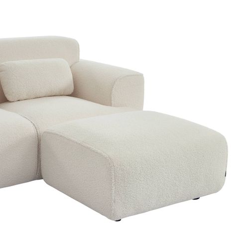 Pouf. Module Pour Canapé. Repose-pieds Pour Canapé 2 Places En Bouclette Crème. L 76 X P 70 X H