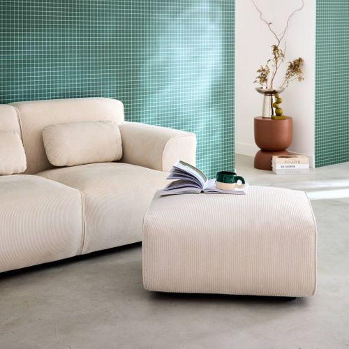 Pouf. Module Pour Canapé. Repose-pieds Pour Canapé 2 Places En Velours Côtelé Crème. L 76 X P 70 X