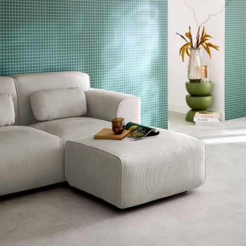 Pouf. Module Pour Canapé. Repose-pieds Pour Canapé 2 Places En Velours Côtelé Greige. L 76 X P 70 X