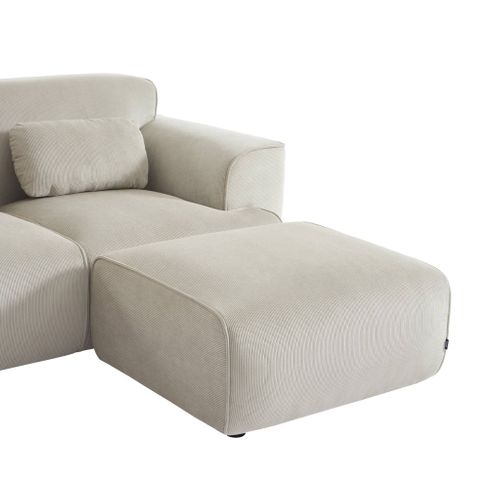Pouf. Module Pour Canapé. Repose-pieds Pour Canapé 2 Places En Velours Côtelé Greige. L 76 X P 70 X