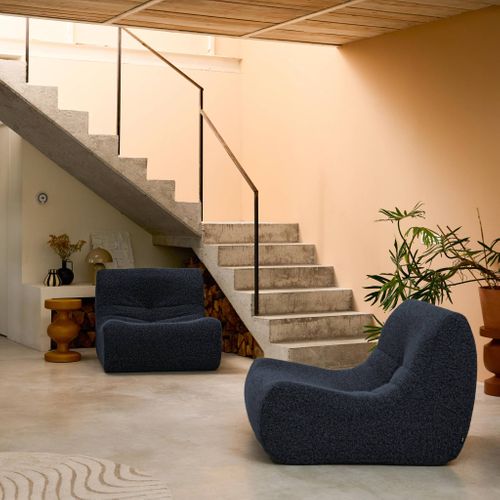 Chauffeuse Tissu Effet Alpaca 2 Places. Bleu Nuit. Style Contemporain. L 91 X P 105 X H 72cm