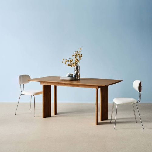 Table à Manger Rectangulaire Extensible Bois D'hévéa Et Placage Chêne Noyer 6-8 Places 170-210cm -