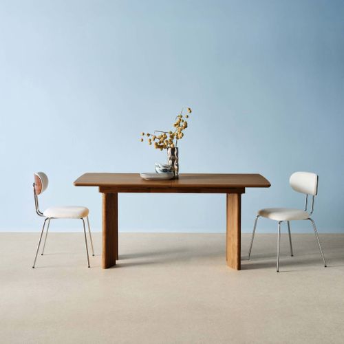 Table à Manger Rectangulaire Extensible Bois D'hévéa Et Placage Chêne Noyer 6-8 Places 170-210cm -