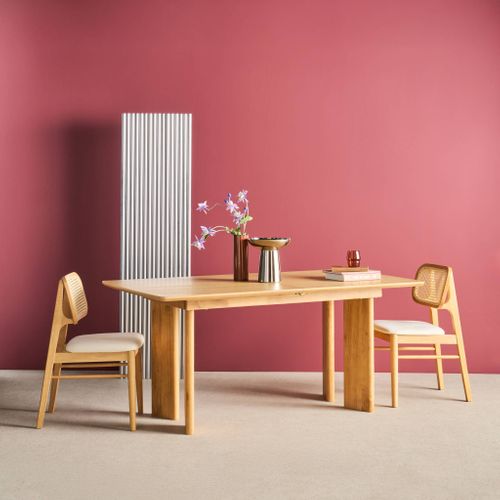 Table à Manger Rectangulaire Extensible Bois D'hévéa Et Placage Chêne Naturel 6-8 Places 170-210cm