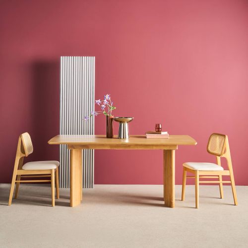 Table à Manger Rectangulaire Extensible Bois D'hévéa Et Placage Chêne Naturel 6-8 Places 170-210cm