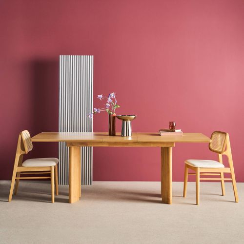 Table à Manger Rectangulaire Extensible Bois D'hévéa Et Placage Chêne Naturel 6-8 Places 170-210cm