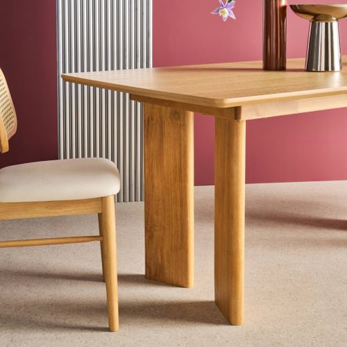 Table à Manger Rectangulaire Extensible Bois D'hévéa Et Placage Chêne Naturel 6-8 Places 170-210cm