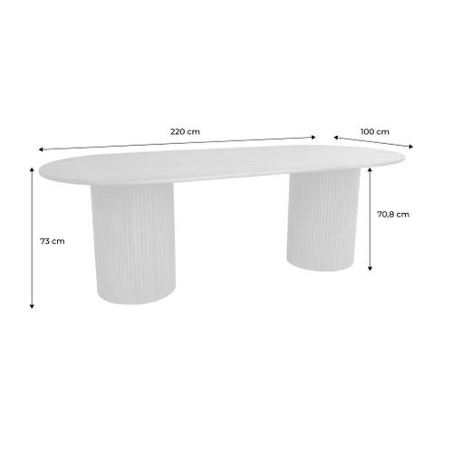 Table à Manger Oblongue Bois D'hévéa Et Placage Chêne 8 Places Noyer - L 220 X P 100 X H 73 Cm -