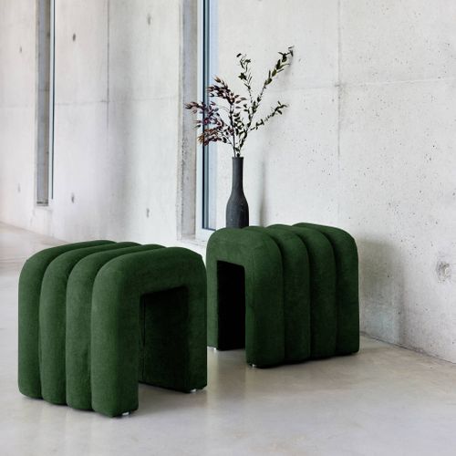 Set De 2 Poufs Contemporains En Tissu Vert Foncé