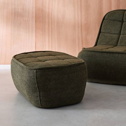 Pouf. Repose-pieds Pour Chauffeuse 1 Place Boni Bouclette Texturée Kaki L 91 X P 63 X H 40cm - Boni