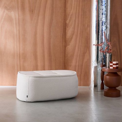 Pouf. Repose-pieds Pour Chauffeuse 1 Place Boni Bouclette Texturée Blanc Cassé L 91 X P 63 X H 40cm