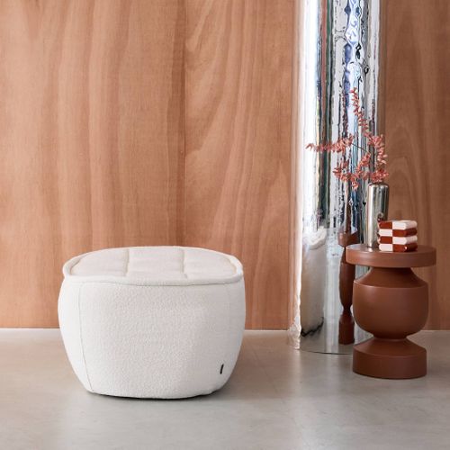 Pouf. Repose-pieds Pour Chauffeuse 1 Place Boni Bouclette Texturée Blanc Cassé L 91 X P 63 X H 40cm