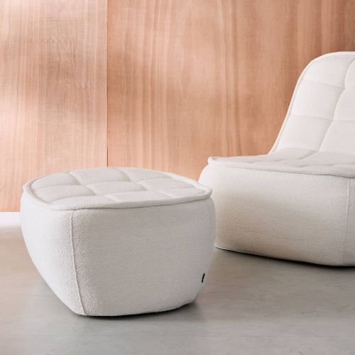 Pouf. Repose-pieds Pour Chauffeuse 1 Place Boni Bouclette Texturée Blanc Cassé L 91 X P 63 X H 40cm