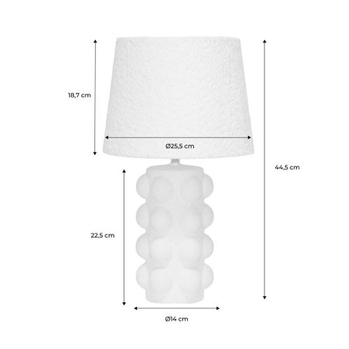 Lampe De Table Intérieur Céramique Moucheté Blanc Et Noir. Abat-jour En Bouclette H 45cm - Mia
