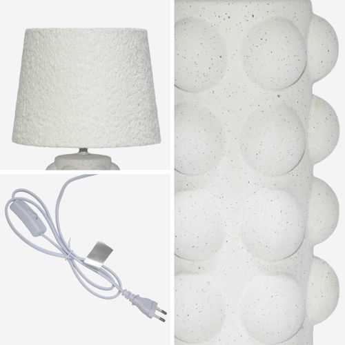 Lampe De Table Intérieur Céramique Moucheté Blanc Et Noir. Abat-jour En Bouclette H 45cm - Mia