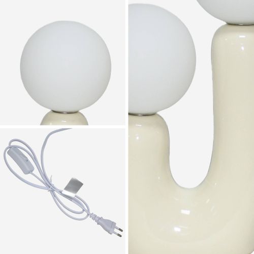Lampe De Table Organique Céramique Beige Et Verre Blanc H 31cm - Deva
