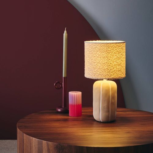 Lampe De Table Intérieur Céramique Greige. Abat-jour Bouclette H 41cm - Roxane