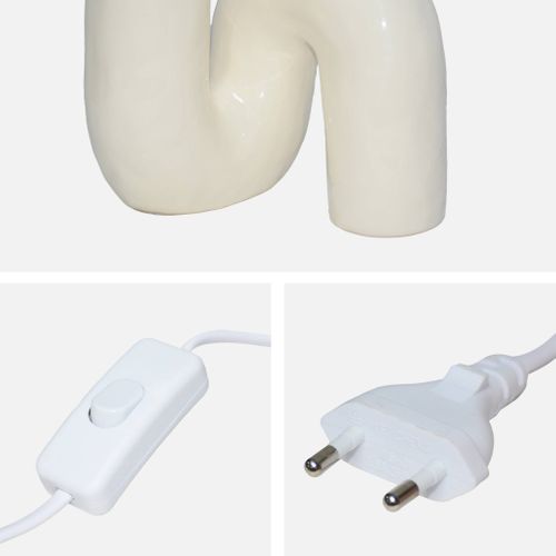 Lampe De Table Organique Céramique Vernis Crème. Globe En Verre H 45cm - Elma